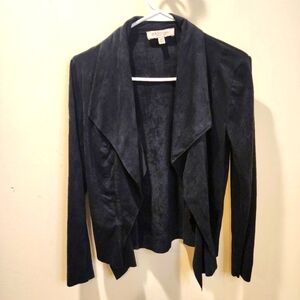 Philosophy Black Faux Suede Leather Open Front Jacket Cardigan size PS
